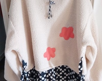 Women's fun Fleece top polka dot dress hoodie with side belts