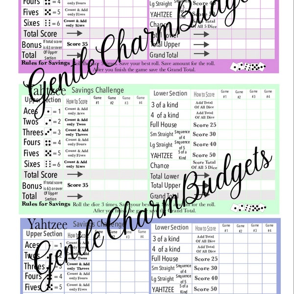 Yahtzee Miniature Savings Challenges