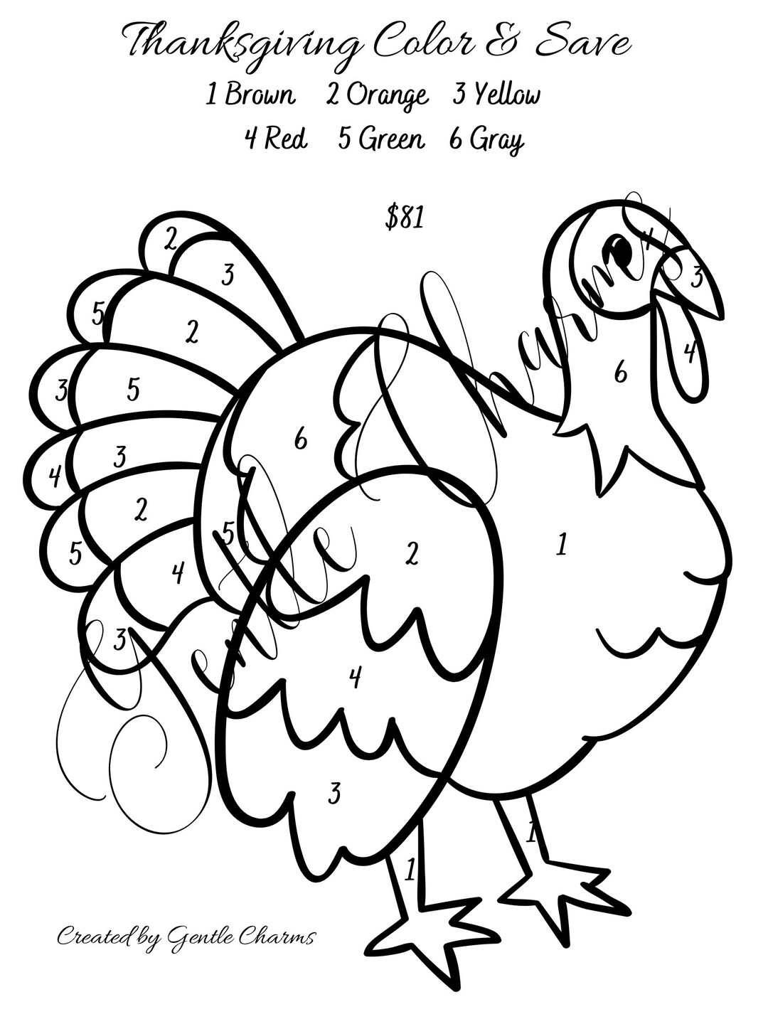 Save By Numbers .pdf Thanksgiving Color & Save by Number - Etsy
