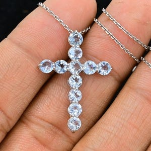 Natural Aquamarine Pendant, 925 Sterling Silver, March Birthstone, Holy Cross Pendant, Aquamarine Jewelry, Birthday Gift, Gift For Her