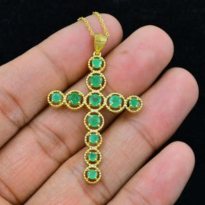 Natural Emerald Pendant, 925 Sterling Silver, May Birthstone, Holy Cross Pendant, Emerald Jewelry, Charm Pendant, Birthday Gift Gift For Her