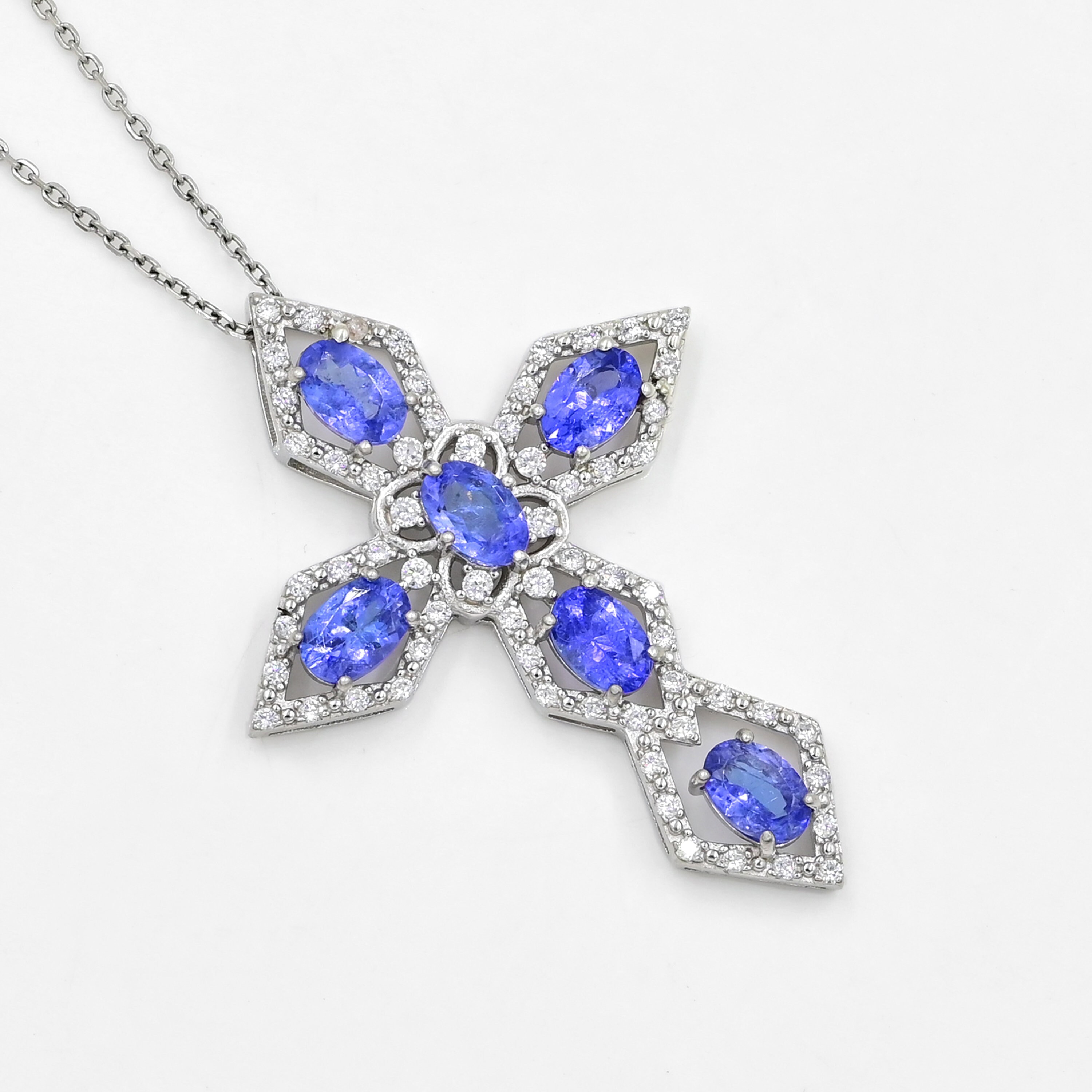 ネックレス TANZANITE CROSSING STAR NECKLACE Tanzanite cross gemstone handmade 925 sterling silver