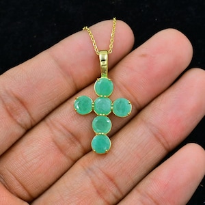 Natural Emerald Pendant Necklace, 925 Sterling Silver, Holy Cross Pendant, Emerald Jewelry, May Birthstone, Anniversary Gift, Gift For Her