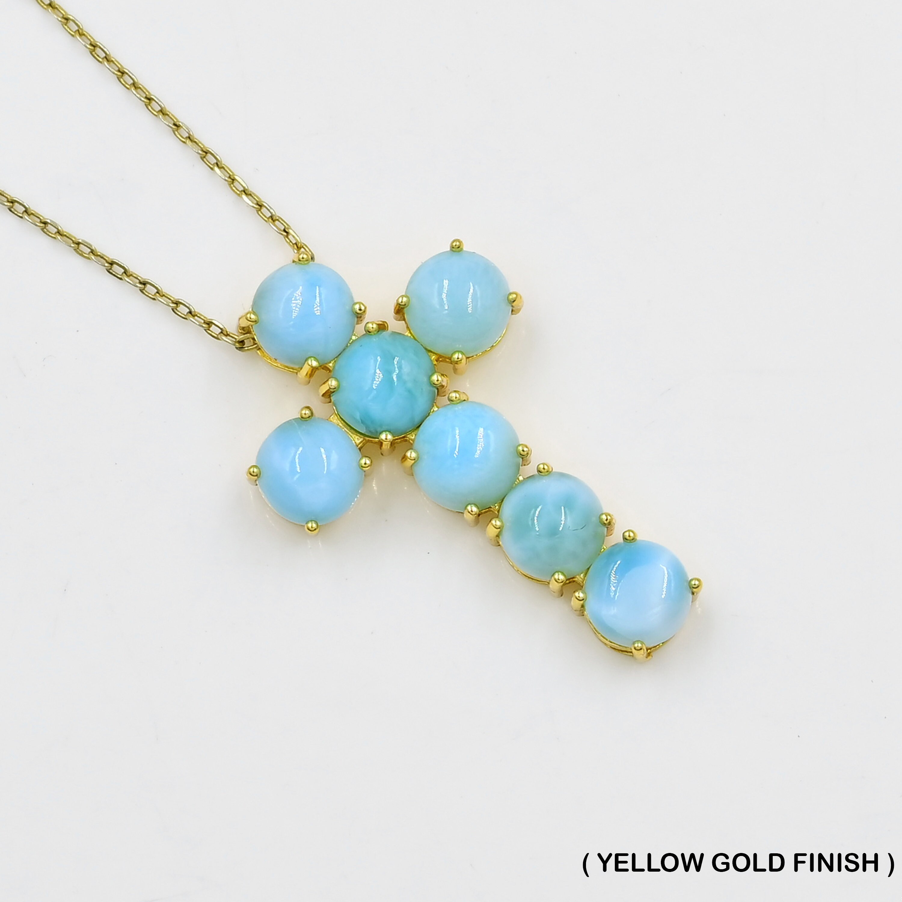 thumbnail image 2 of Larimar Cross Necklace In Gold Plated 925 Sterling Silver - George Art Jewels 2 of 14