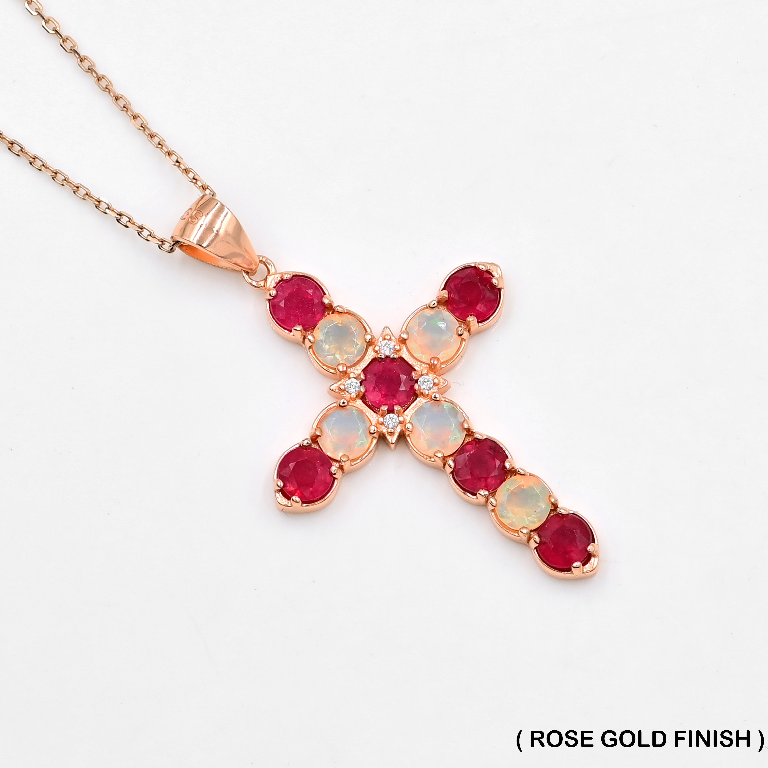 Natural Ethiopian Opal & Red Ruby Cross, 925 Sterling Silver, Holy ...