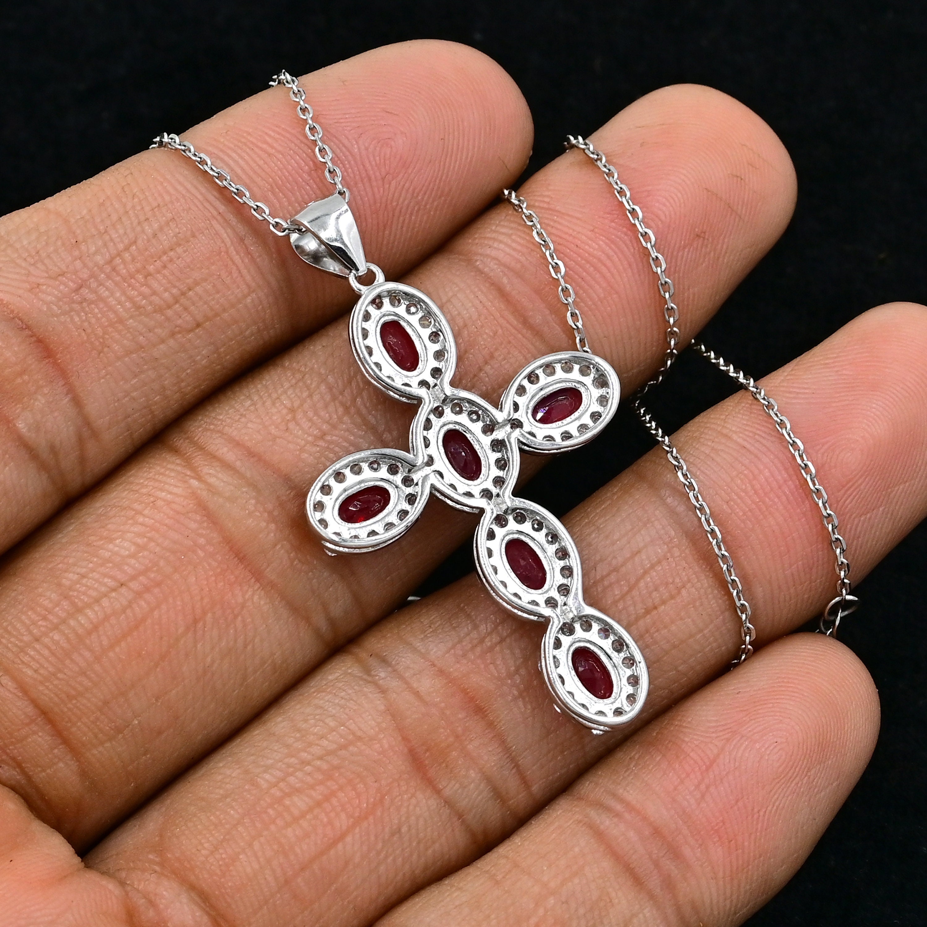 Natural Oval Cut Red Ruby Cross Pendant, 925 Sterling Silver Cross ...