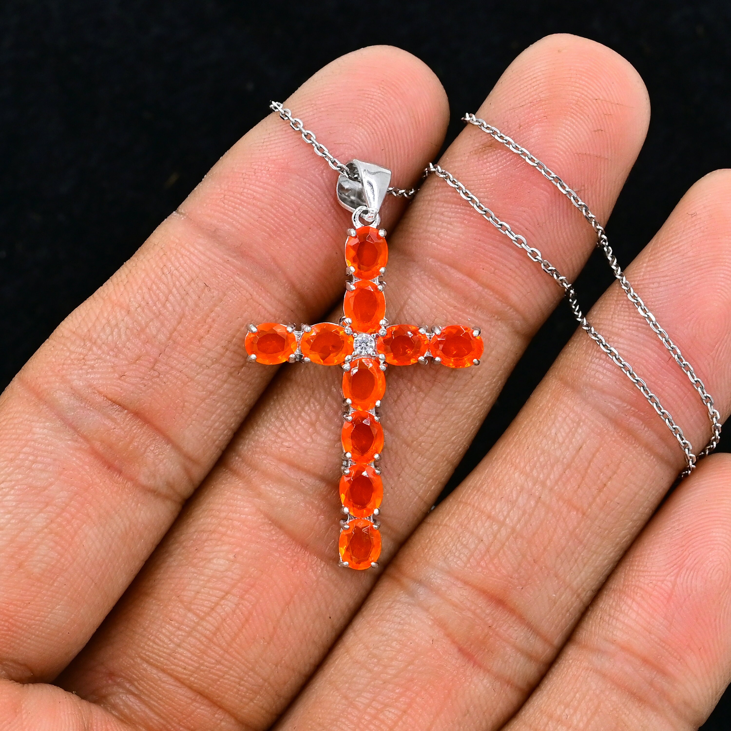 5x4mm Natural Orange Cut Opal Pendant, 925 Sterling Silver, Holy