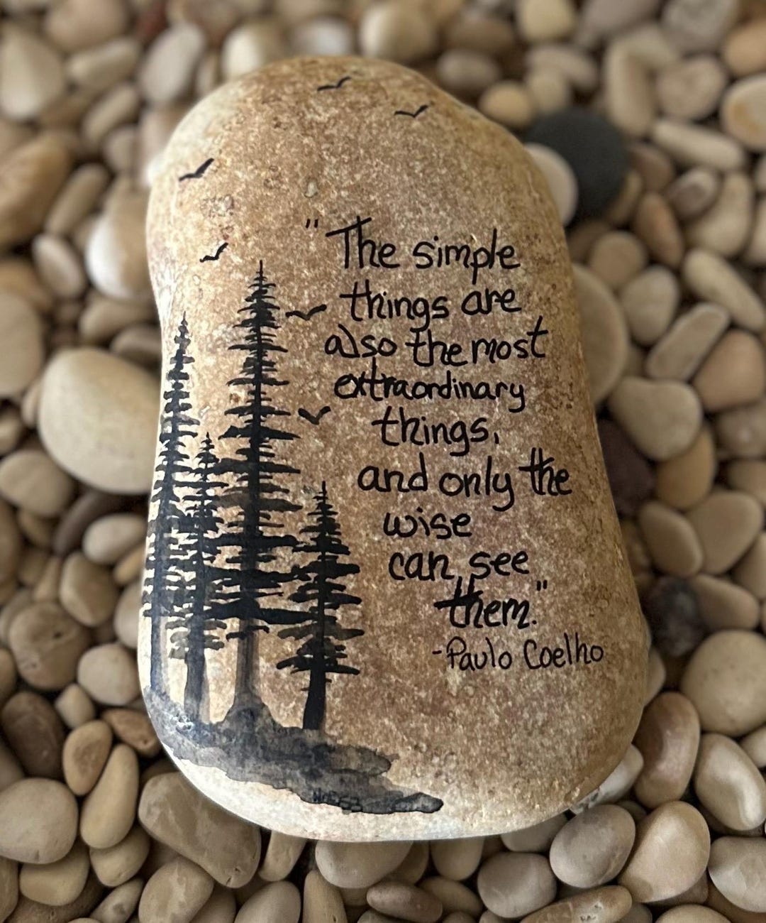 Hand Painted Natural Stone Inspirational Quote Nature Scene unique 