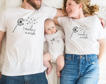 Familien Shirt - Schwangerschaftsverkündung - Frischgebackene Mama Shirt - I made a wish - I came true - Mama Papa Baby Shirt - Pusteblume