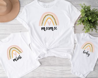 Mama Mini Baby Oma passende Shirts, Mama Kind Shirt, Baby Strampler, Leoprint, Familien Shirt, Partnerlook, Boho Regenbogen, Geschenk Geburt