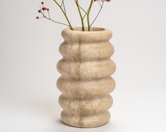 Cloud Vase - raw travertine vase with waves good for both your flowers and/or as a stylish wine cooler