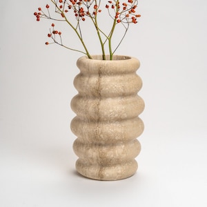 Cloud Vase - raw travertine vase with waves good for both your flowers and/or as a stylish wine cooler