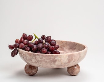 Pink Marble Plate - Polished Stone Serving Dish with Ball Feet