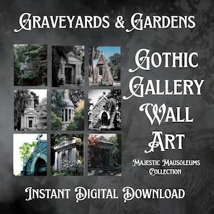 Gothic Graveyard Gallery Wall Art Decor MAJESTIC MAUSOLEUMS Cemetery Headstones Grave Mausoleum Memento Mori Victorian Garden Cemetery