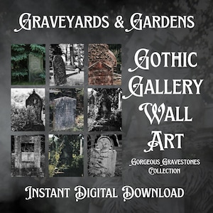 Gothic Graveyard Gallery Wall Art Decor GORGEOUS GRAVESTONES Cemetery Headstones Grave Mausoleum Memento Mori Victorian Garden Cemetery