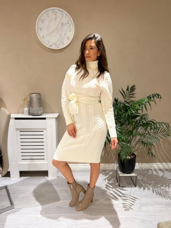 knee length dresses for ladies Raven Cable Knit Sweater Midi Dress Taupe / S by Sugarlips main image 0
