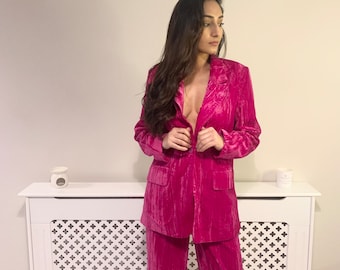 Pink Crushed Velvet Suit Set