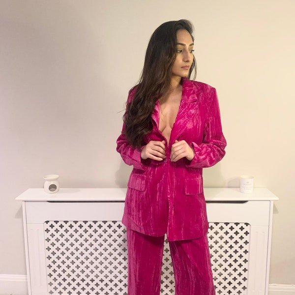 Pink Crushed Velvet Suit Set