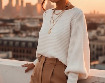White Bateau Neck Sweater