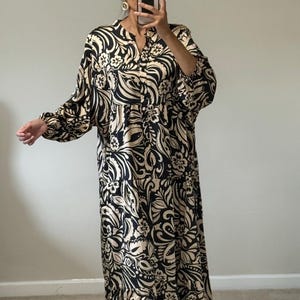 Floral Modest Maxi Dress | Abaya Style | Elegant Black Beige Long Dress | Modest Wear | Tiered Maxi | Special Occasion Dress