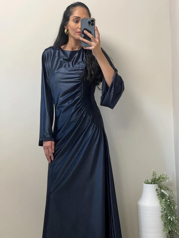 knee length dresses for ladies Light Blue Shimmer Mesh Long Sleeve Ruched Maternity Midi Dress – PinkBlush main image 1