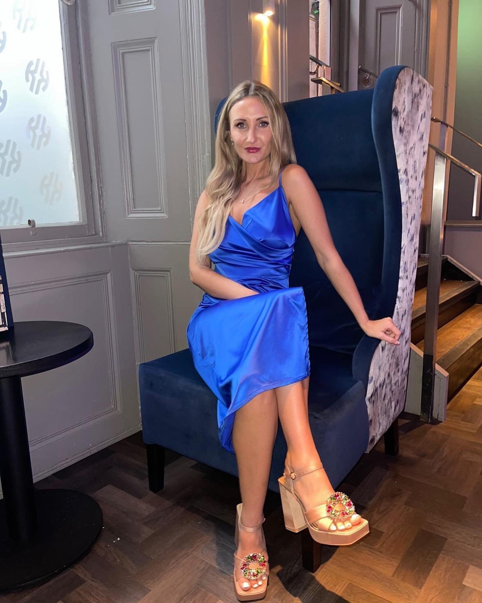 Swan Blue Satin Midi Dress
