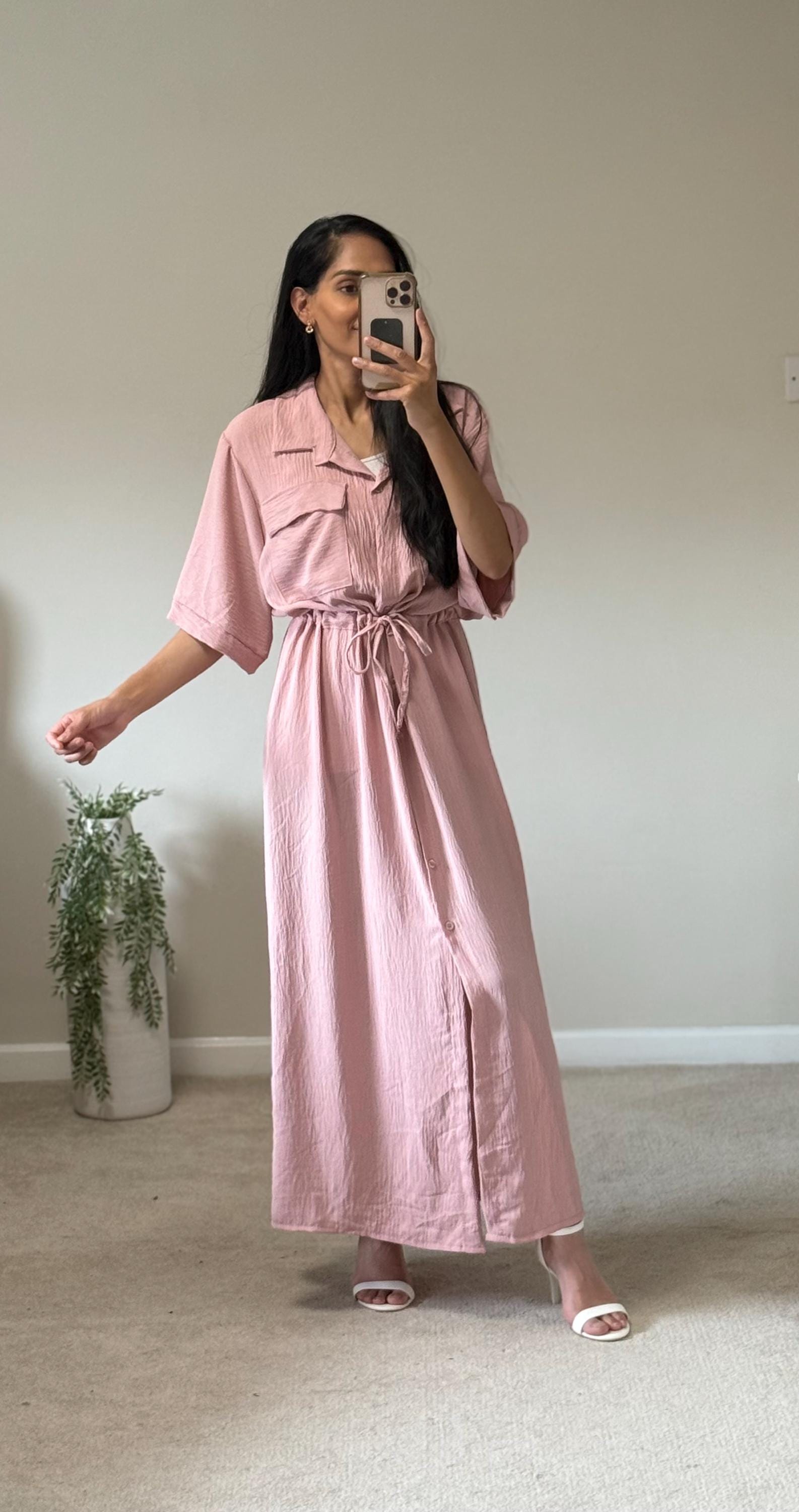 dusty pink shirt dress ANRI midi linen shirt dress in dusty pink