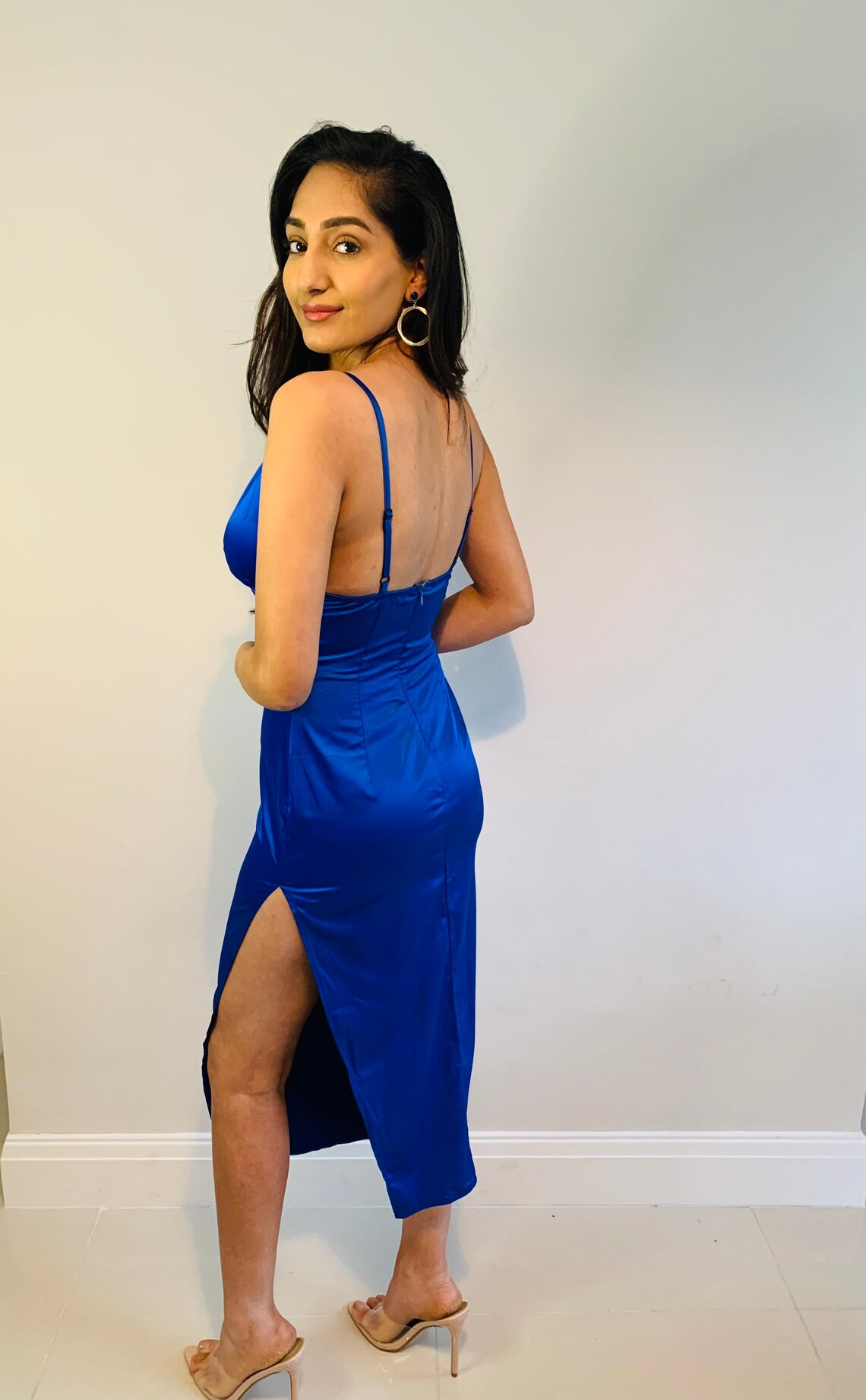 Lai Satin Midi Dress - Blue