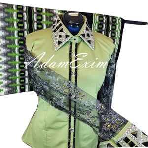 Western Show Shirt With Matching Pad, Lycra Shimmering Sheer Arms All Match With The Oversized Pad 34x42