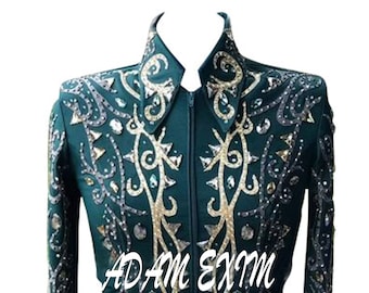 Camisa y chaqueta de riel para mujer con diseño de reina del rodeo personalizado del oeste, exhibición, equitación, exhibición de placer occidental.
