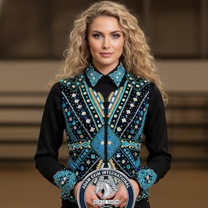Crystal Embellished Western Show Bolero Jacket: Black Base, Silver & Gold