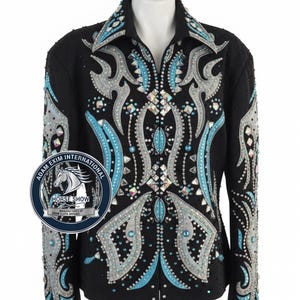 Western Custom Rodeo Queen, Showmanship, Horsemanship , Western Pleasure Show Shirt & Women Rail Jacket. Turquoise