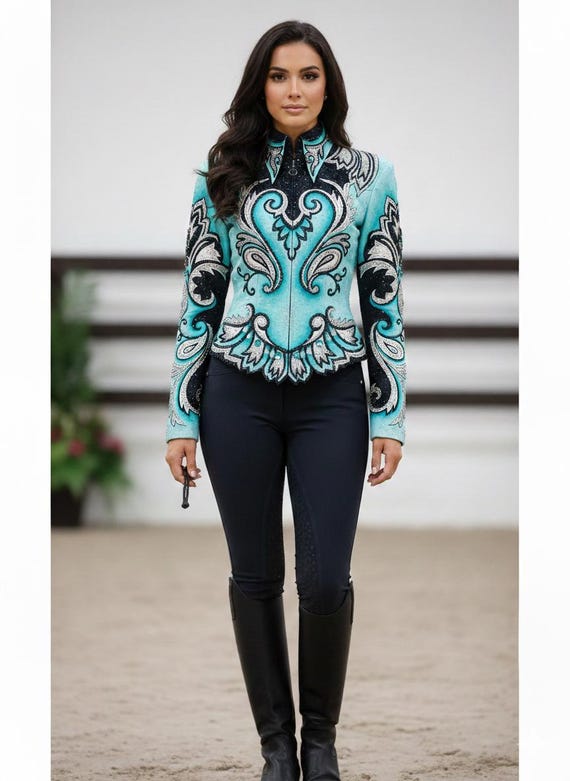Embroidered Rhinestone Showmanship Jacket: Custom Equestrian Cowgirl Jacket
