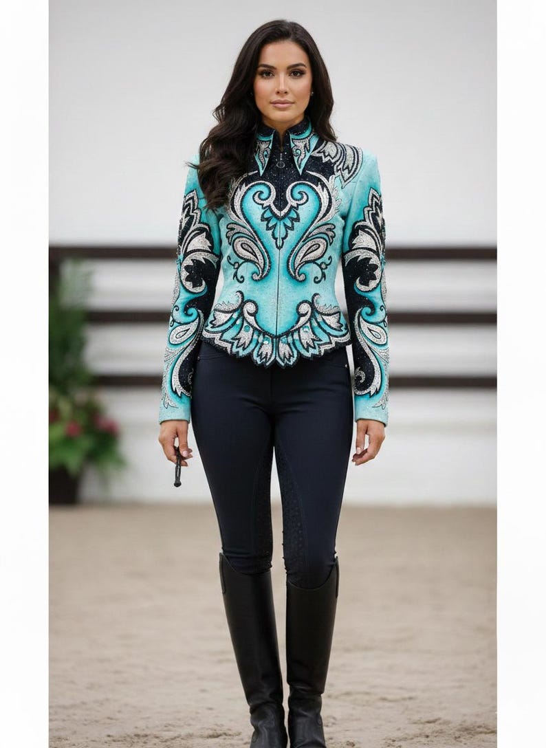Broderad strass-showmanship-jacka: Anpassad cowgirl-jacka för ridning bild 1