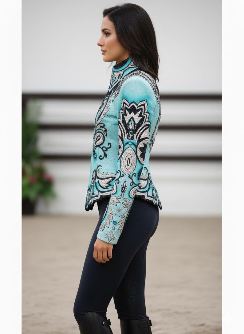 Broderad strass-showmanship-jacka: Anpassad cowgirl-jacka för ridning bild 4