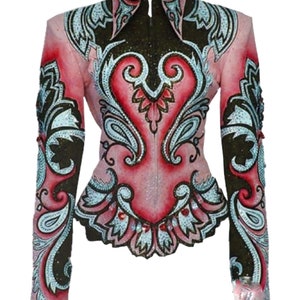 Broderad strass-showmanship-jacka: Anpassad cowgirl-jacka för ridning Röd