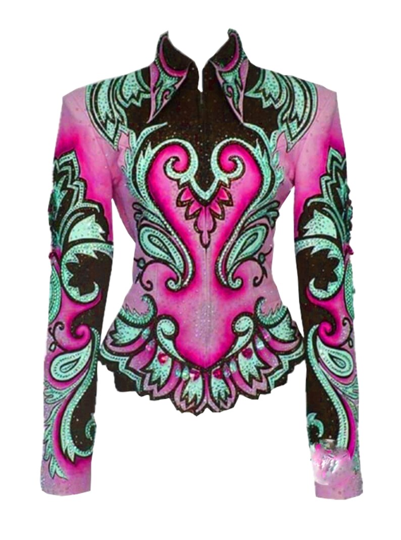 Broderad strass-showmanship-jacka: Anpassad cowgirl-jacka för ridning Rosa