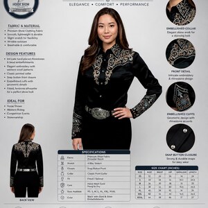 Equestrian Glamour: zwart showshirt met kristallen versieringen - Western Pleasure & Rodeo Queen Attire afbeelding 2