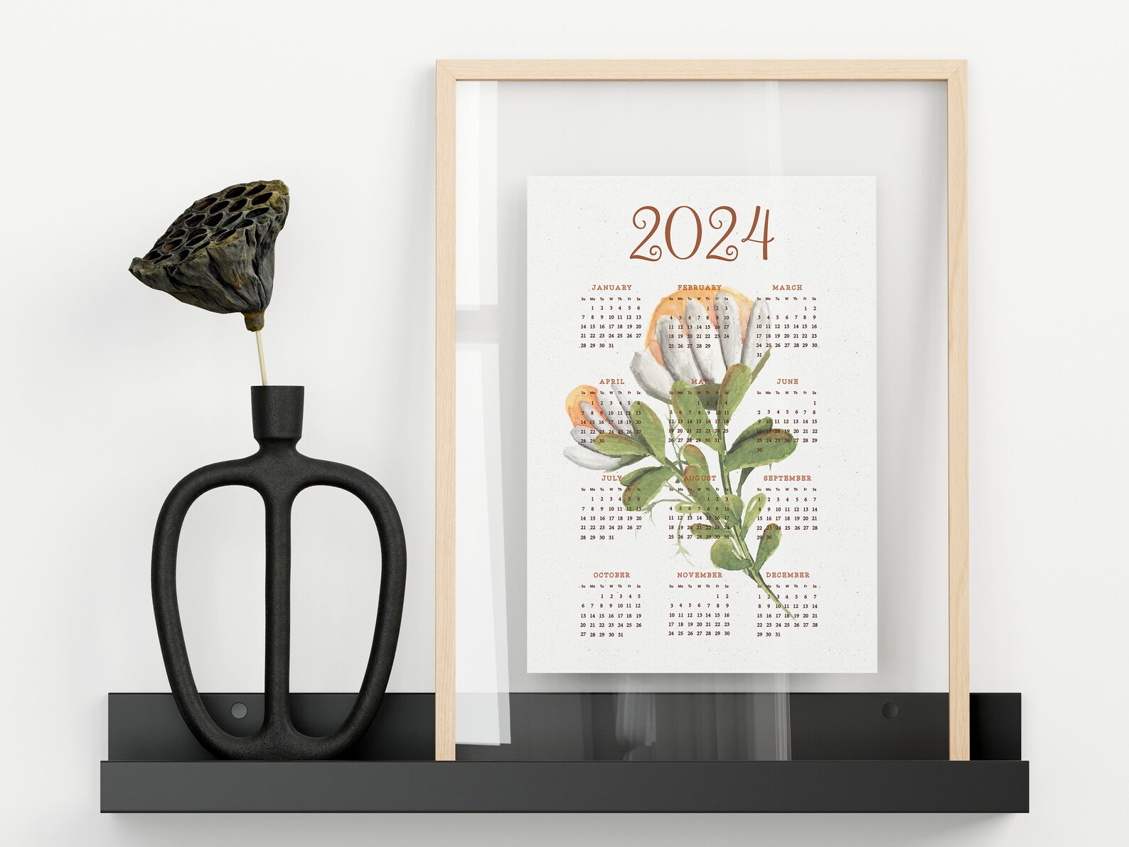 Printable Yearly Wall Calendar 2024 Large Wall Calendar 12 - Etsy
