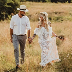 Bohemian Country Wedding Dress | White Dress For Pre Wedding Shoot| Hand Crochet Vintage Inspired Bridal Gown Hippie Wedding Dress | Venedig