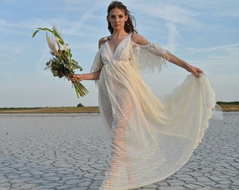 Brown Boho Wedding Dress  Vintage Mocha Lace Gown, Custom Western Bridal  Dress, Rustic Elopement or Vow Renewal - Etsy