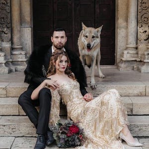 Boho Sparkly Gold Gown For Photoshoot | Sequin Wedding Dress | Bohemian Bridal Gown Wolf Queen | Boho Girl Golden Dress | Bridal Boho Dress