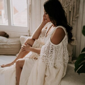 Off the Shoulder Wedding Dress Custom Boho Lace Bridal Gown Bohemian Wedding Dress Woodland Wedding Dress Celestial Wedding | Salome