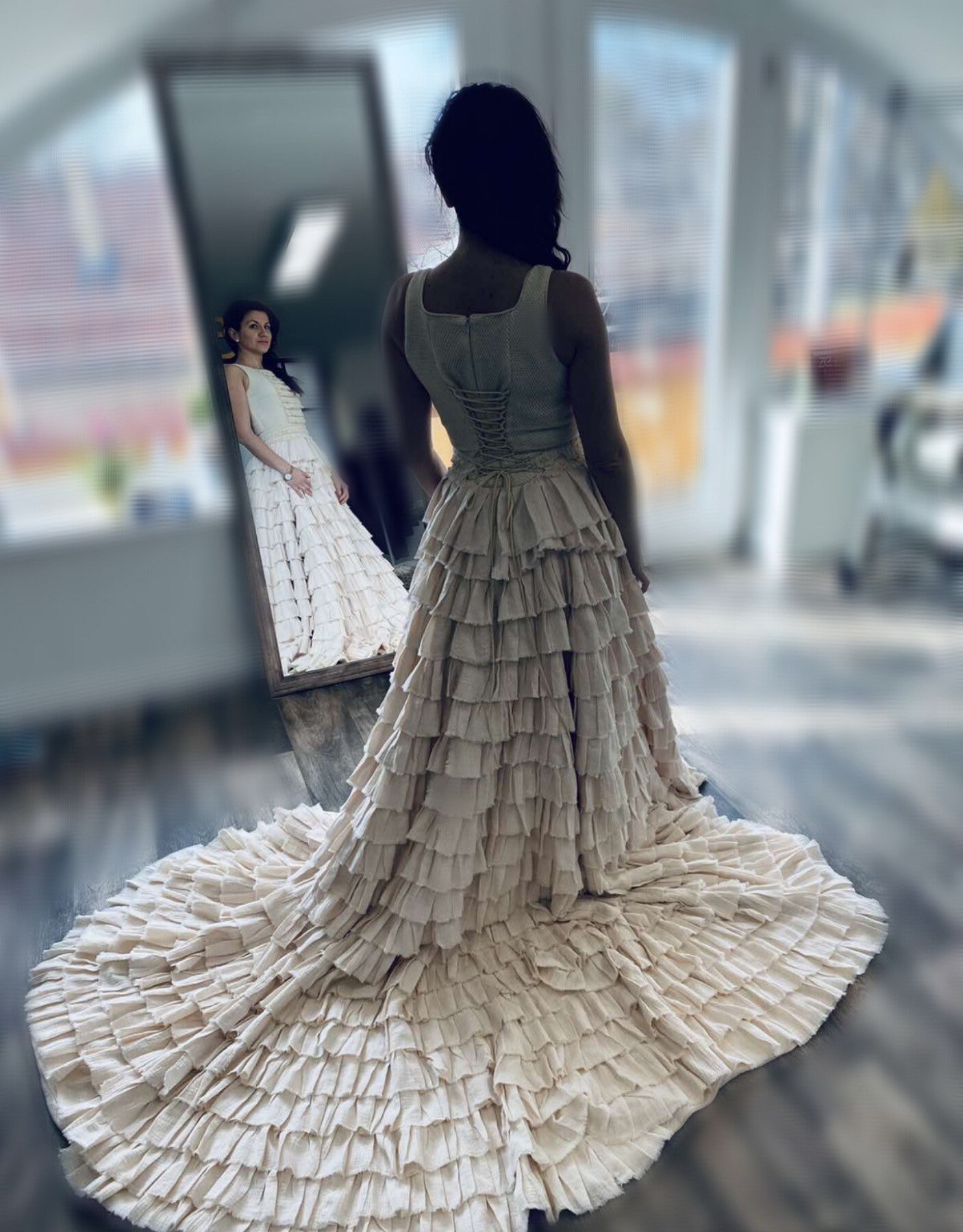 Unique Ruffle Skirt Wedding Dress Boho Layered Skirt Bridal Gown