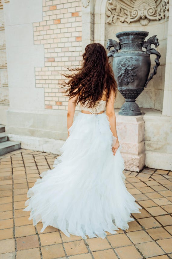 elegant two piece wedding dress Charming Off Shoulder Chiffon A-Line Two Pieces Lace Wedding Dresses, –  Dairy Bridal main image 0