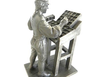 The Printer Franklin Mint Fine Pewter Figurine Colonial America Issued 1974