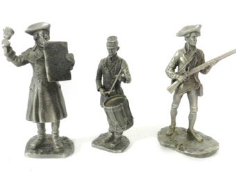 Fine Pewter Lot of 3 Colonial Figures ~Town Crier, Minuteman, Drummer Boy ~ Mint