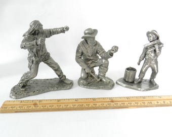 Fine Pewter Lot of 3 Frontier Figures Settlers ~ MINT~Prospector, Indian, Boy