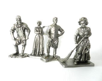 Lot of 4 Frontier Figures Fine Pewter Amer. Sculpture Society - Settlers ~ MINT