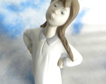 Lladro #4872 "Girl in Nightgown with Hands Akimbo" Matte finish -Girl Stretching